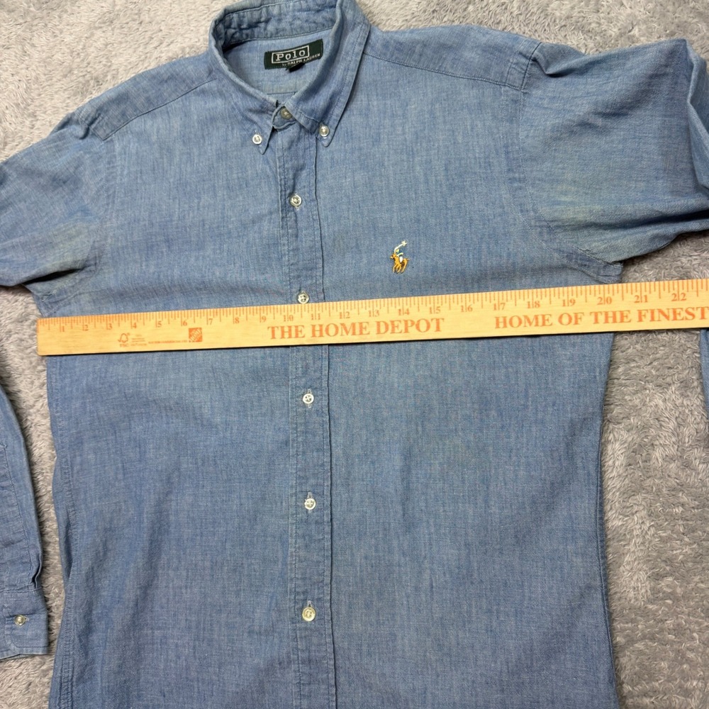 Vintage Polo Ralph Lauren Button Down Shirt Womens M Blue Chambray Pony 80s READ - Picture 9 of 12